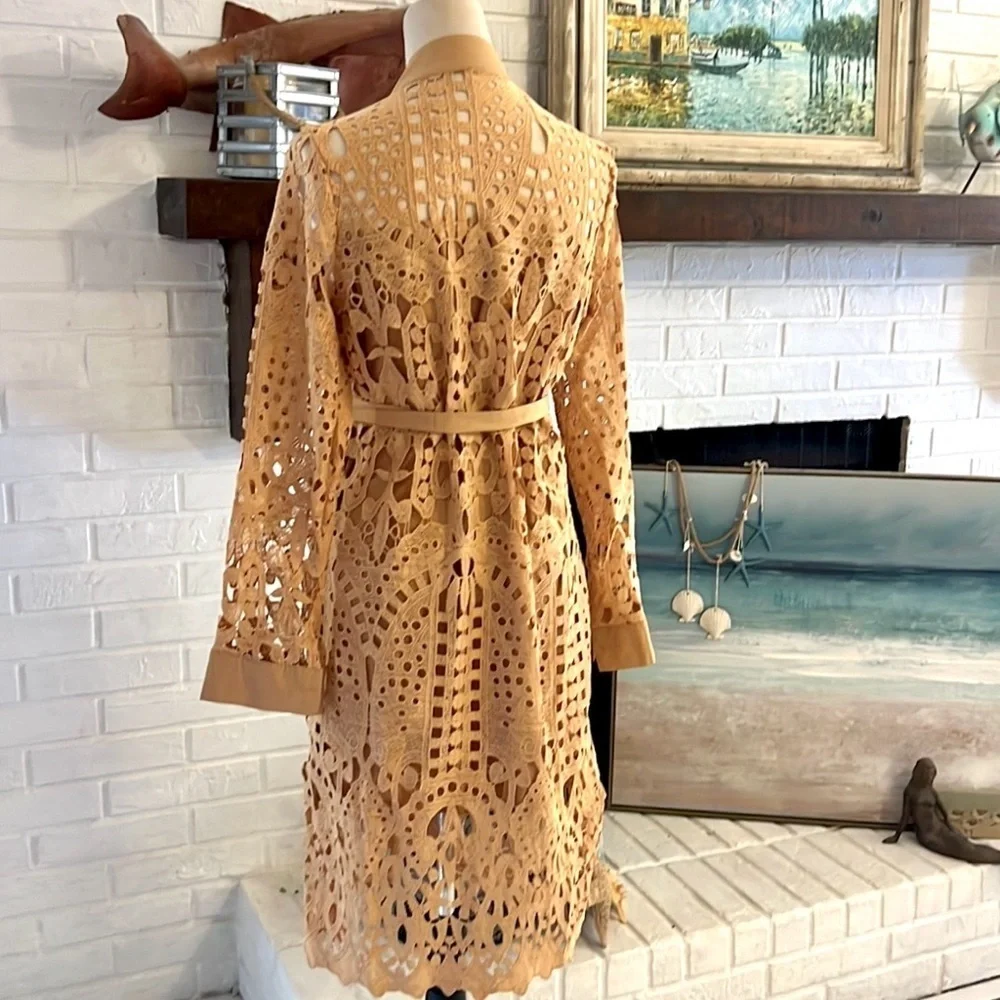 Sexy,V-Neck Lapel, Button-Down,Lace-Paneled Dress,Belted,Perfect, Size L - Picture 5 of 10